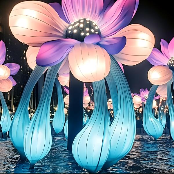 Chinese Peony Sculpture Zigong Lantern For Outdoor Party Decoration