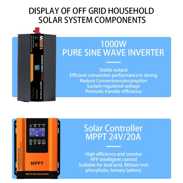 Sistema de generación de energía solar fuera de la red 1KW Híbrido GEL Batería Energía solar para viviendas