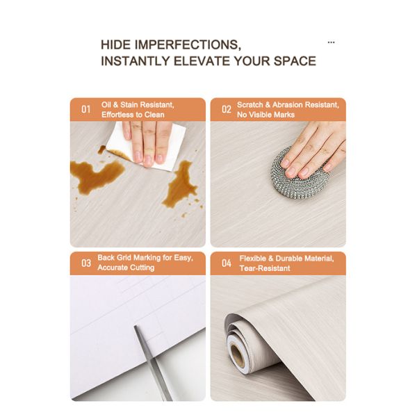 Realistic Wood Texture PVC Furniture Film Waterproof Self Adhesive Home Office Decor