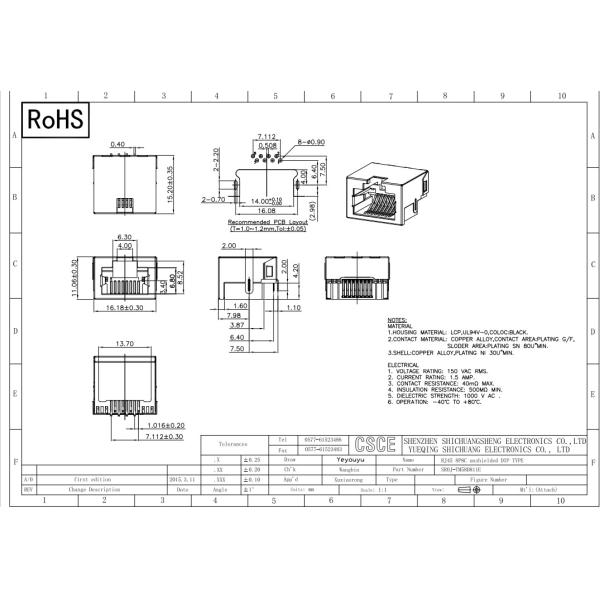 PBT Half Shielded DIP Type RJ45 Modular Jack  /  8P8C RJ45 Connector