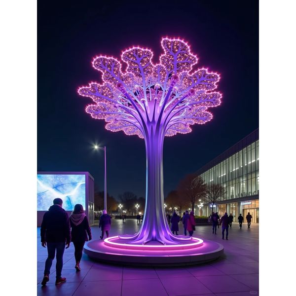 LED Illuminated Stainless Steel Art Tree Sculpture Modern Artistic Lighting For Public Spaces