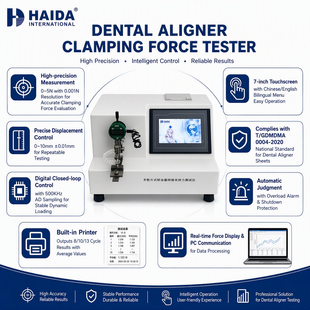Dental Aligner Clamping Force Tester Clear Aligner Testing Machine Equipment Orthodontic Force Gauge 0.001N Resolution Precision