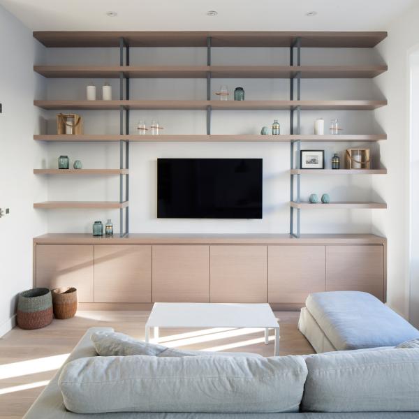 Modern Wall Mounted TV Cabinet With Drawers Wood Grain Melamine