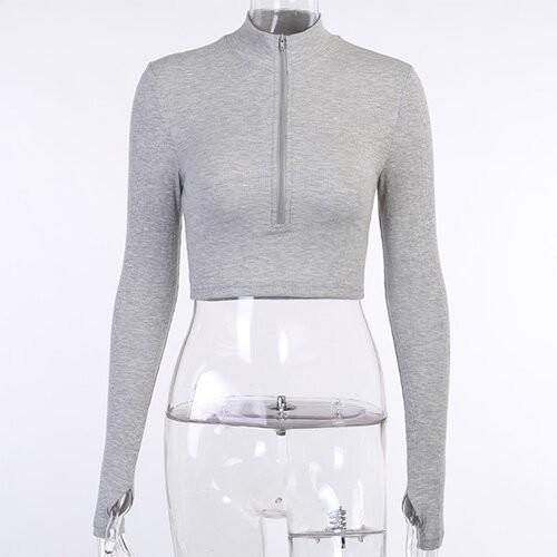 OEMmaufactory Autumn  New Slim Solid Sympotic cotton v-neck Long -sleeved Top