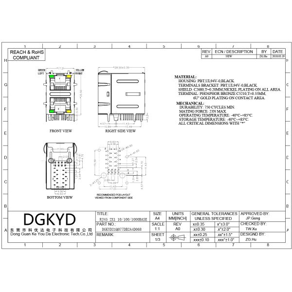Dual Deck RJ45 Connector with 1000base Transformer and Cat6 Performance for Ethernet Networks