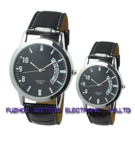 New latest and cheap watch with PU leather couple watches for promotion
