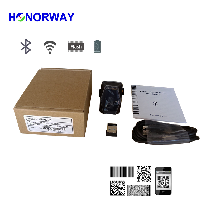 Honorway 2D QR Wearable Finger Ring Portable Barcode Scanner,Bluetooth&2.4G Wifi USB Dongle&Type C for Inventory