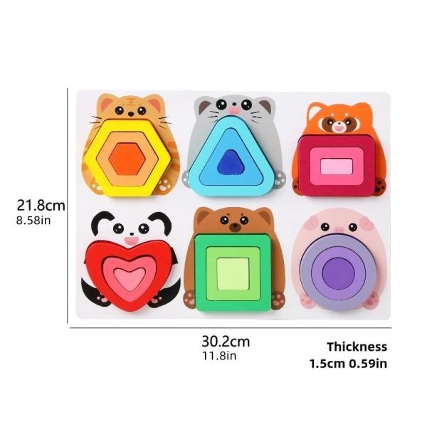 Wholesale Wooden Animal Puzzles Children Shape Cognitive Toy Colorful Wooden Shape Matchin Toy