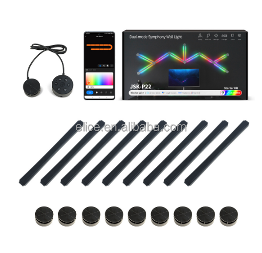 110-240V RGB Smart Splicing Glide Wall Lighting Music Sync Bar LED Light 9 Segment for Gaming Streaming Smart Home Decor