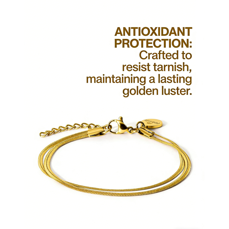 100% Waterproof Tarnish Resistant Hypoallergenic 18K Gold Plated Double Layer Snake Chain Bracelet