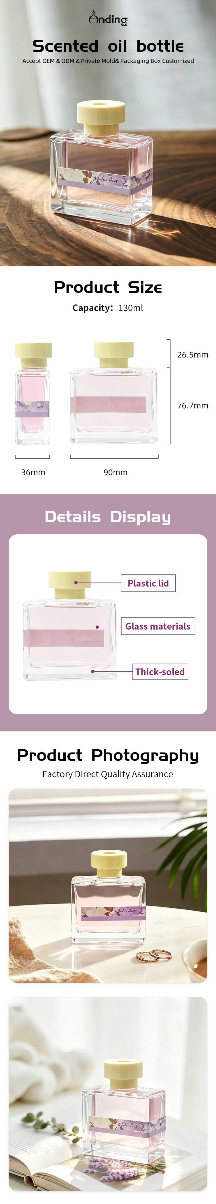 Anding 130ml Square Custom Empty Fragrance Aromatherapy Bottle Home Room Reed Diffuser Bottles Luxury Glass
