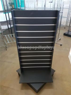 Black Wood Spinner Display Stands Free Standing With Aluminum Panel / Detachable Hooks