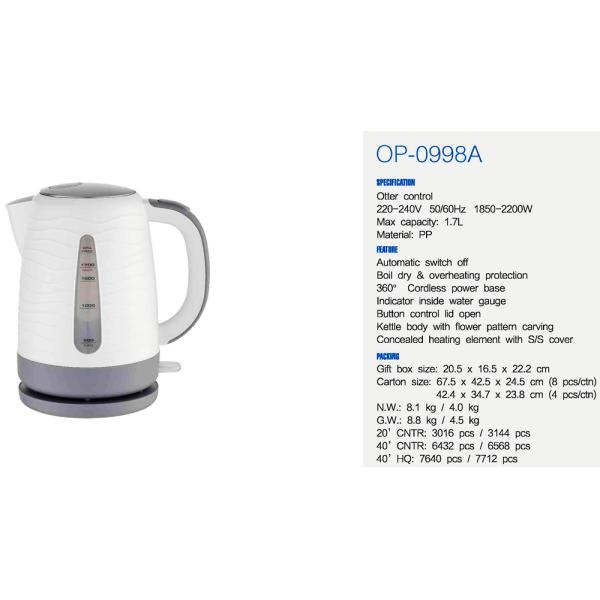 Auto Shut-off Electric Water Kettle with Fast Heating Speed and Electric Power Source