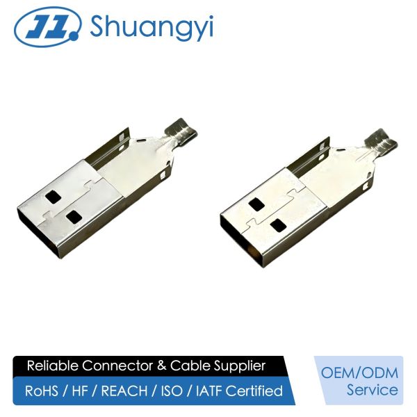 USB 2.0 AM Three-Piece Back Cover Connector | Electrical Signal Wire Cable Terminal Connector | Tin Plated Power Transmission Male Plug