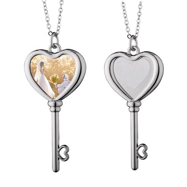 Valentine's Day Gift Sublimation Zinc Alloy DIY Photo Heart Key Necklace