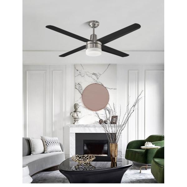 Vento forte 52 polegadas Moderno de cobre Motor 4 preto LED SS lâmina Ventilador de teto com luz