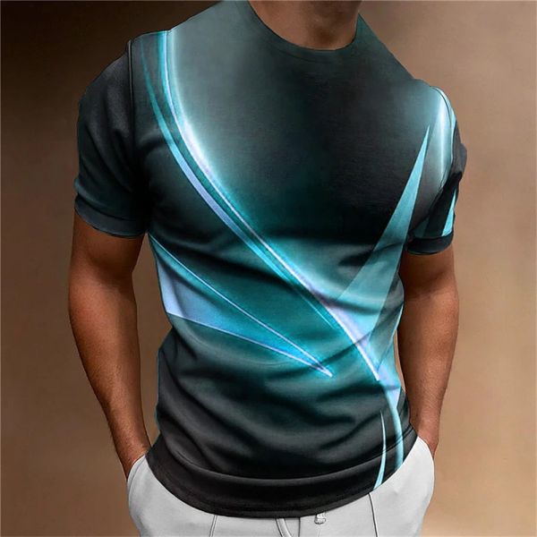 Casual Men's Running T-Shirt 3D Digital Printed Quick Dry Soft Polos Collar Fitted Style Short Sleeves Knitted Fabric Oversized