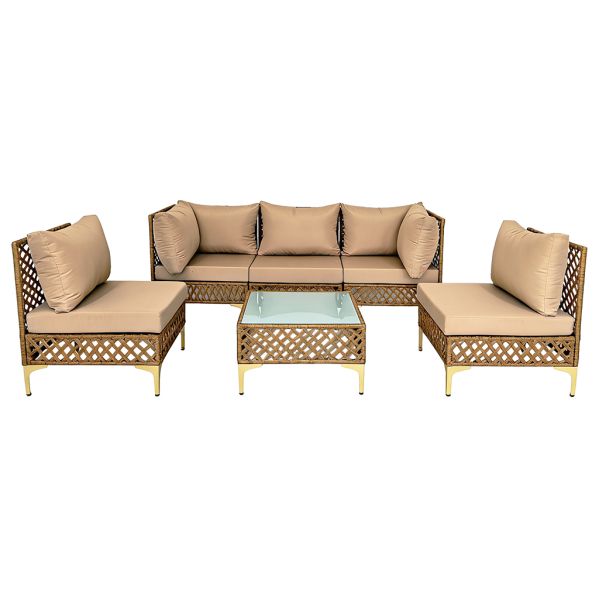 6 Pieces PE Wicker Sectional Outdoor Sofa with Coffee Table  Backyard Patio Furniture Sets