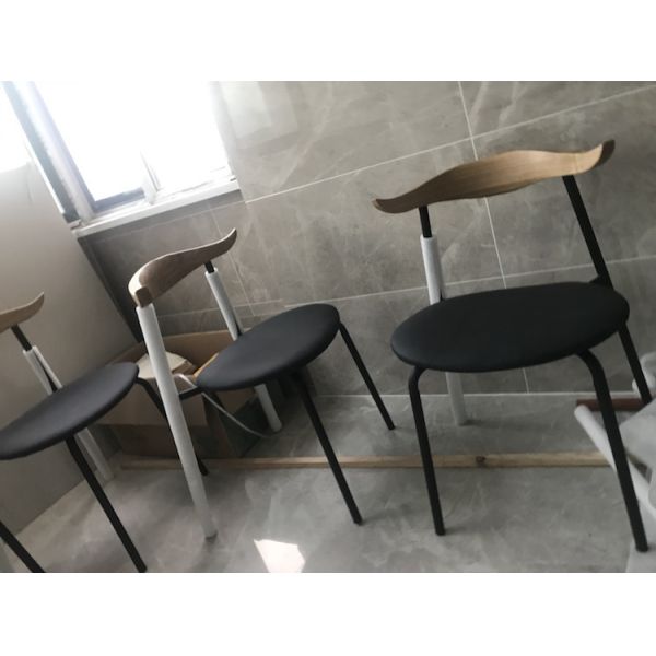 Nordic Design Solid Wood Cow Horn Chairs Dining Room Leatherette Metal Modern Side Chair