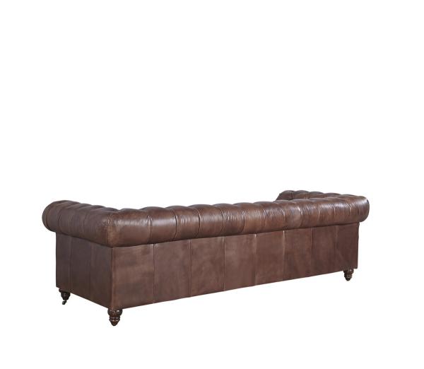 Rolled Arms Three Seater Brown Leather Sofa , 100 Genuine Leather Couch Home Furniture
