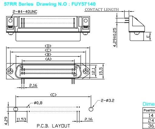 Разъем Centronics Pin PCB 36
