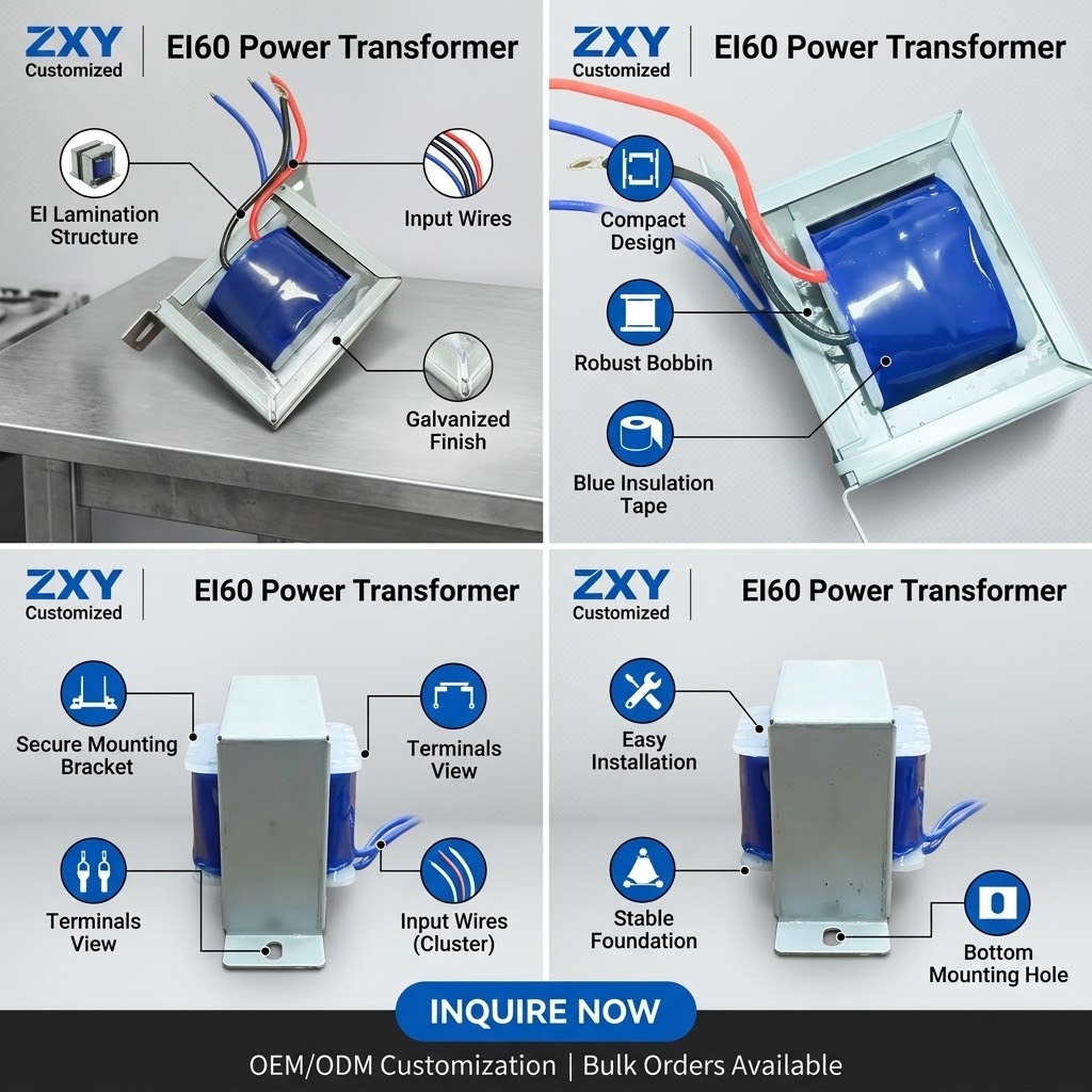 Customized EI60 24V AC Power Transformer with 50/60Hz Compatibility and Autotransformer Construction for Stable Power Supply