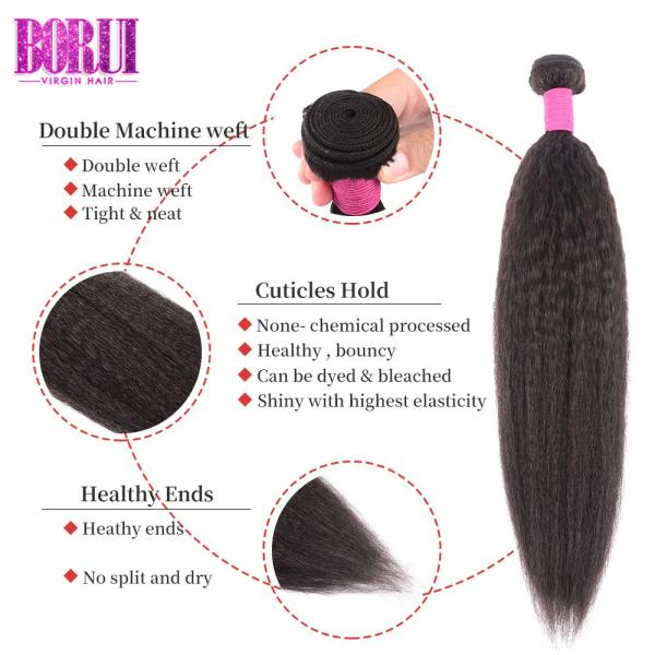 4*4 Closure Brazilian Virgin Human Hair Yaki Kinky Straight Human Hair Weft