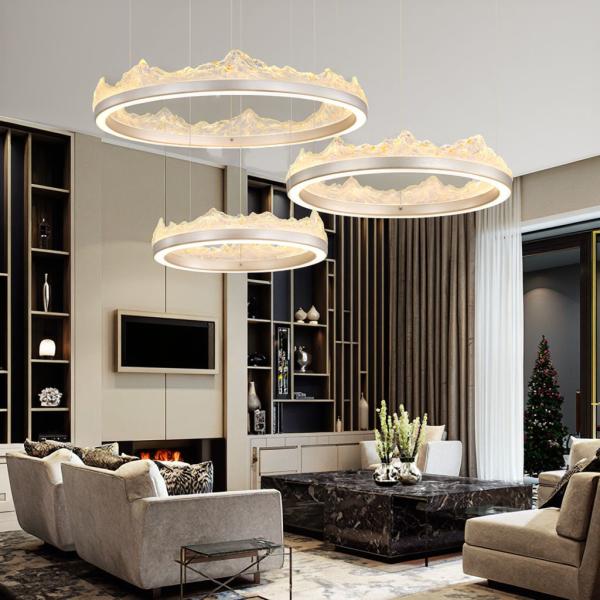 Gold Modern Crystal Hanging Chandelier , Large Round Crystal Pendant Light