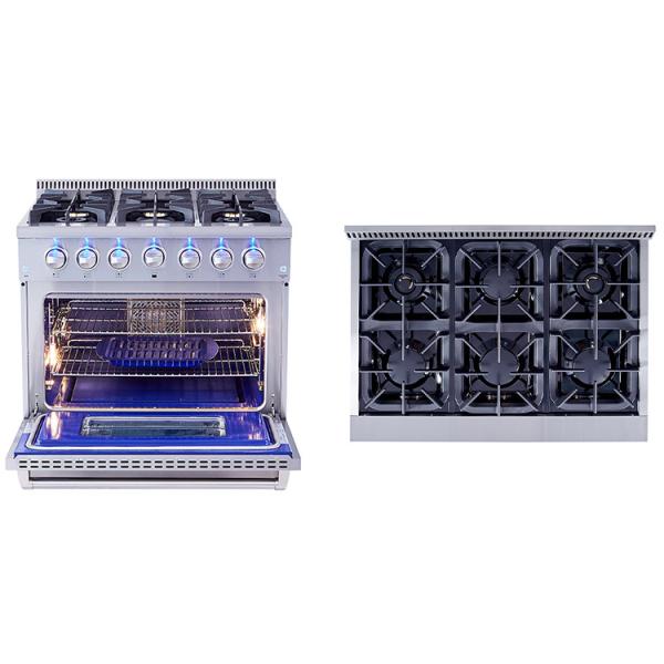 Dual Fuel Gas Range Oven 36inch 6 Burner Luxury Home Kitchen Appliance