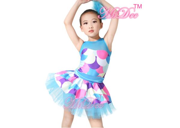 Children Adult Colorful Polka Dots Girls Jazz Dance Costumes Tired Dresses Tank Top With Mesh Joints