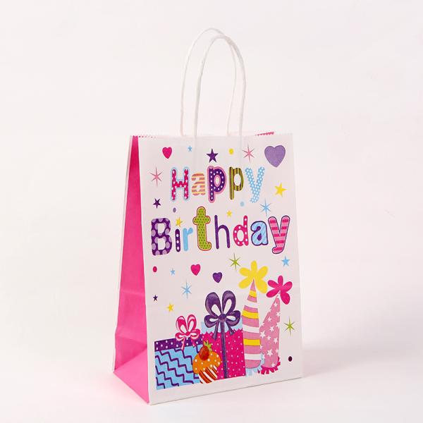 Customized Logo Brown Kraft Paper Tote Bag for Birthday Party Clothing Gift Packaging