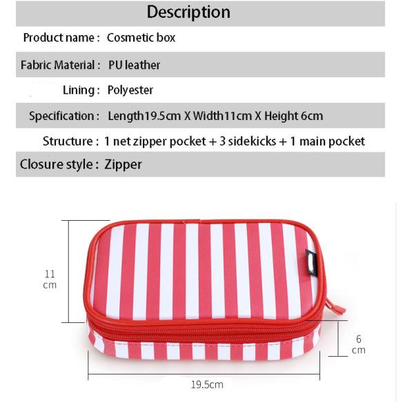 Small portable PU cosmetic box Korean girl stripe cute makeup storage multi-functional toiletries bags