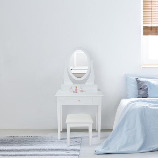 Fashion Solid Wood White 75*80*40cm Mirrored Dressing Table Stool
