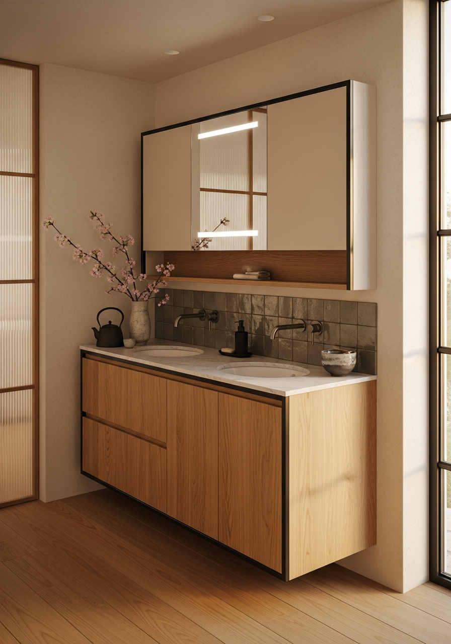 Quiet Morning Oak Bath Vanity with Powder-Coated Stainless Steel Frame