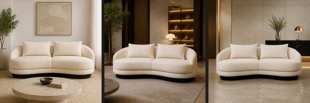 Sculptural Curved Boucle 2-Seater Sofa with Black Plinth Base SF-011