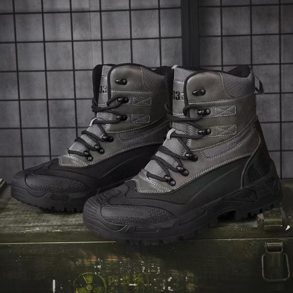 Waterproof Tactical Safety Shoes Grey Slip Resistant Combat Boots For Hiking Rescue