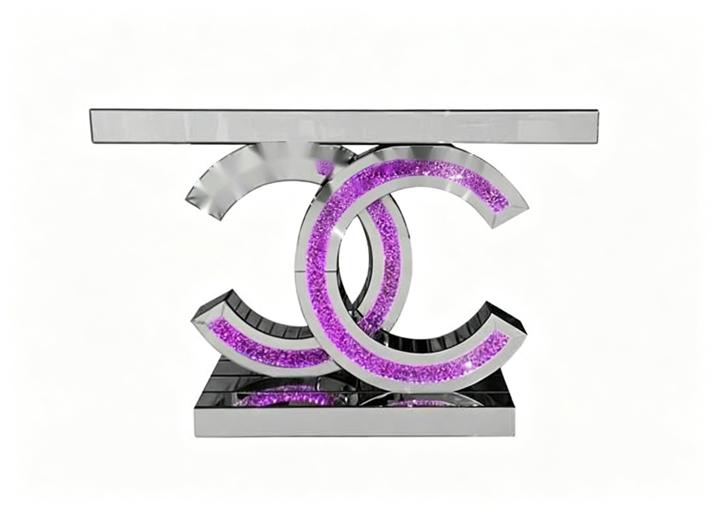 JSF627 LED Diamond Console Table with Silver Mirror Finish and 120X35X78CM Dimensions