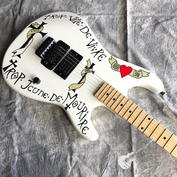 2020 New Electric Guitar Red Heart and Letters White Body Vibrato System Black Hardware Customized All Colors Logo Custo