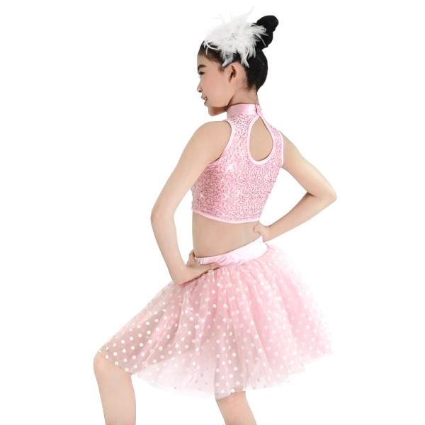 Two Piece Dance Performance Outfits Sequins High Neck Sleeveless Top and Tutu Skirt Competition Dress