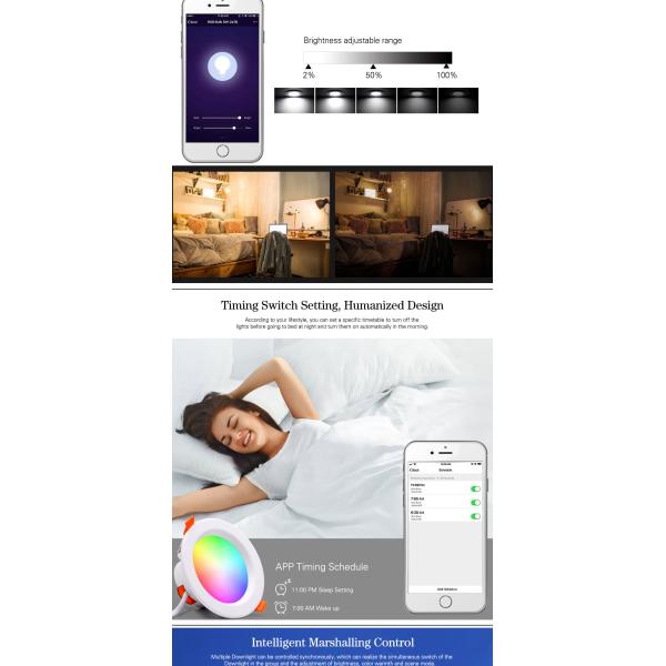 Living Room Downlight with White Shade Tuya Bluetooth Smart RGBCW Full-color Dimming