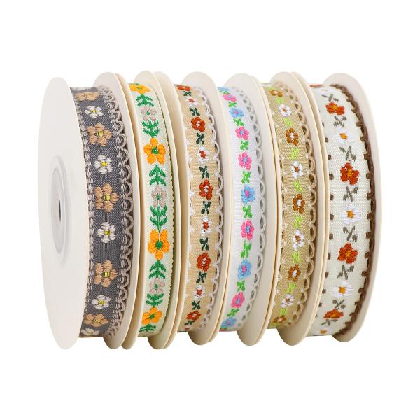 15mm*50y Faixa de algodão floral Pastoral Torta de panificação Faixa de arco de bricolage Material de decoração Faixa de flores Buquete de embalagem