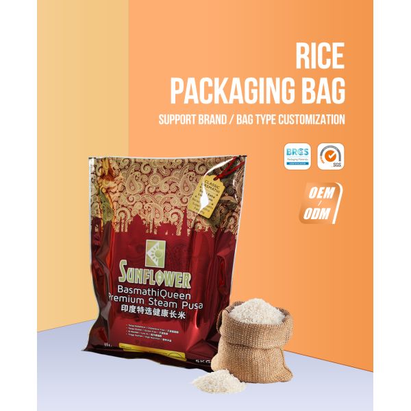 Custom Printed Resealable 1kg 2kg 5kg Rice Packaging Bag Plastic Handle Rice Bag Plastic Bolsa sided sealed bag