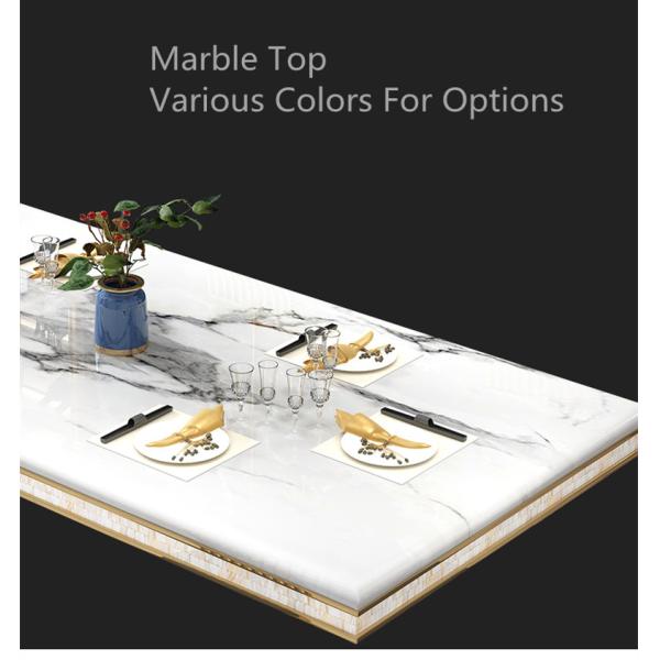 Chaises dinantes contemporaines de table de salle à manger de marbre d'effet et d'acier inoxydable des chaises 200cm