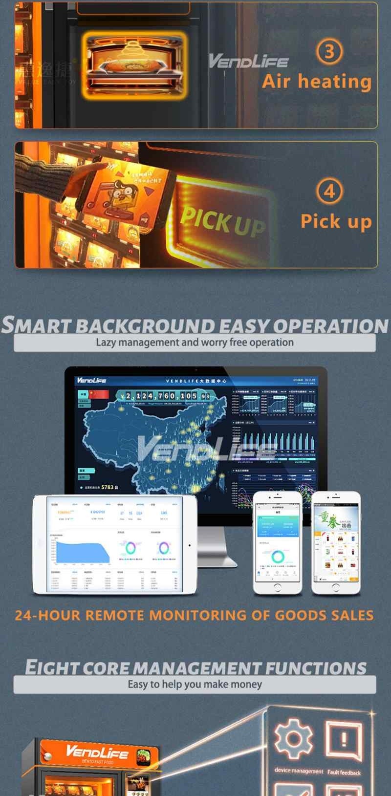 Vendlife mart Bento Vending Machine - Automatic Unmanned Hot Food & Prepared Meal Vendor, Microwave Heating, 32-inch Touch Screen, QR/Card/Cash Payment, for Office, Community, School, Station 24/7