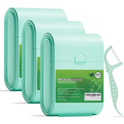 Twin Line Mint Flavor Dental Floss Picks 156 Count Floss Sticks In 3 Portable Case