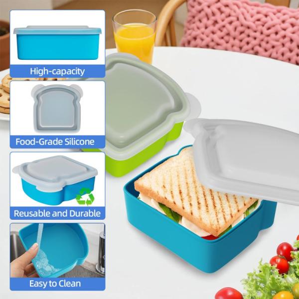 Wholesale Silicone Sandwich Lunch Box Food Grade Leakproof BPA Free Lunch Container for Work School