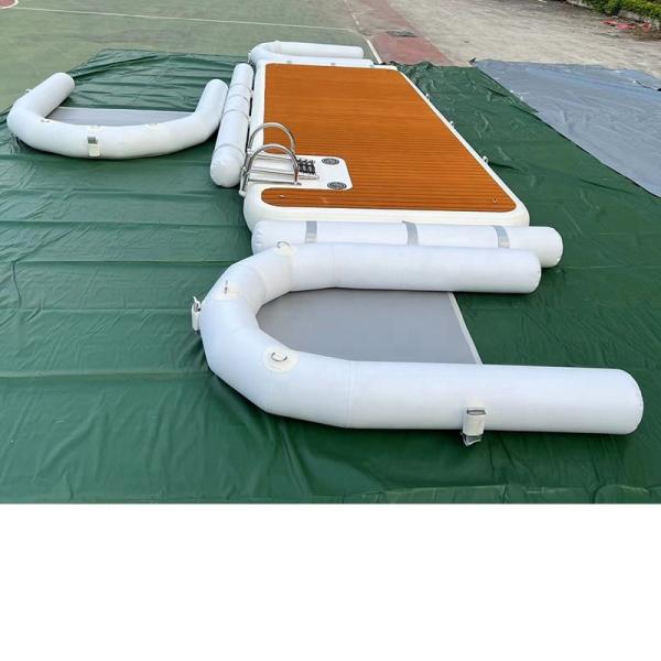 Floating inflatable water play equipment teak deck yacht docking boat dock water platform with ladder