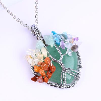Green Aventurine Spiritual Chakra Meditation Life Tree Heart Chakra Crystal Stone Necklace