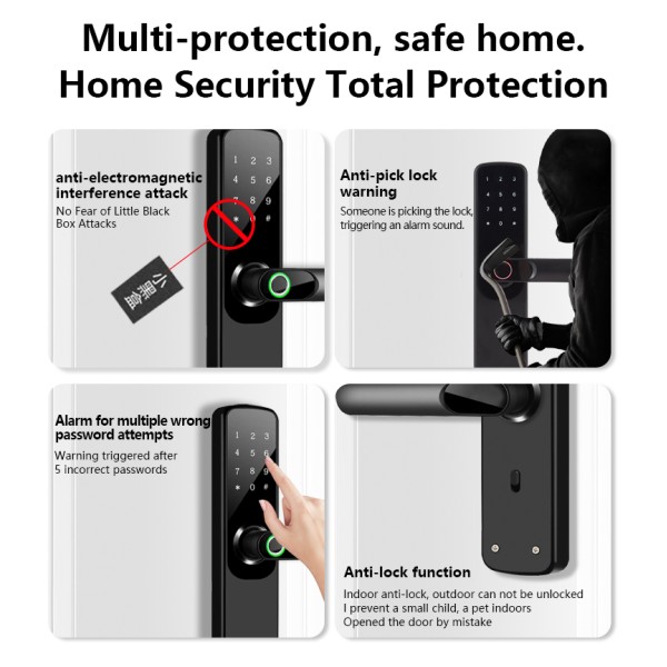 Tuya Indoor Smart Lock Wifi Aluminum Alloy Half Face Automatic Remote Keyless Entry Fingerprint Password European Cross-border