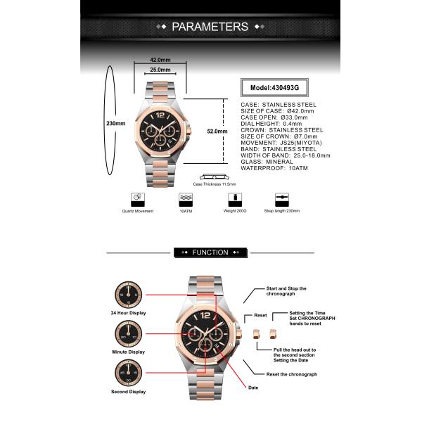 Rose Gold Quartz Battery Wristwatches 10Bar Waterproof JS25 Movt